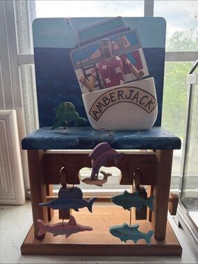 Amberjack Nautical Wooden art piece- Blue and Pink Fishing Decor